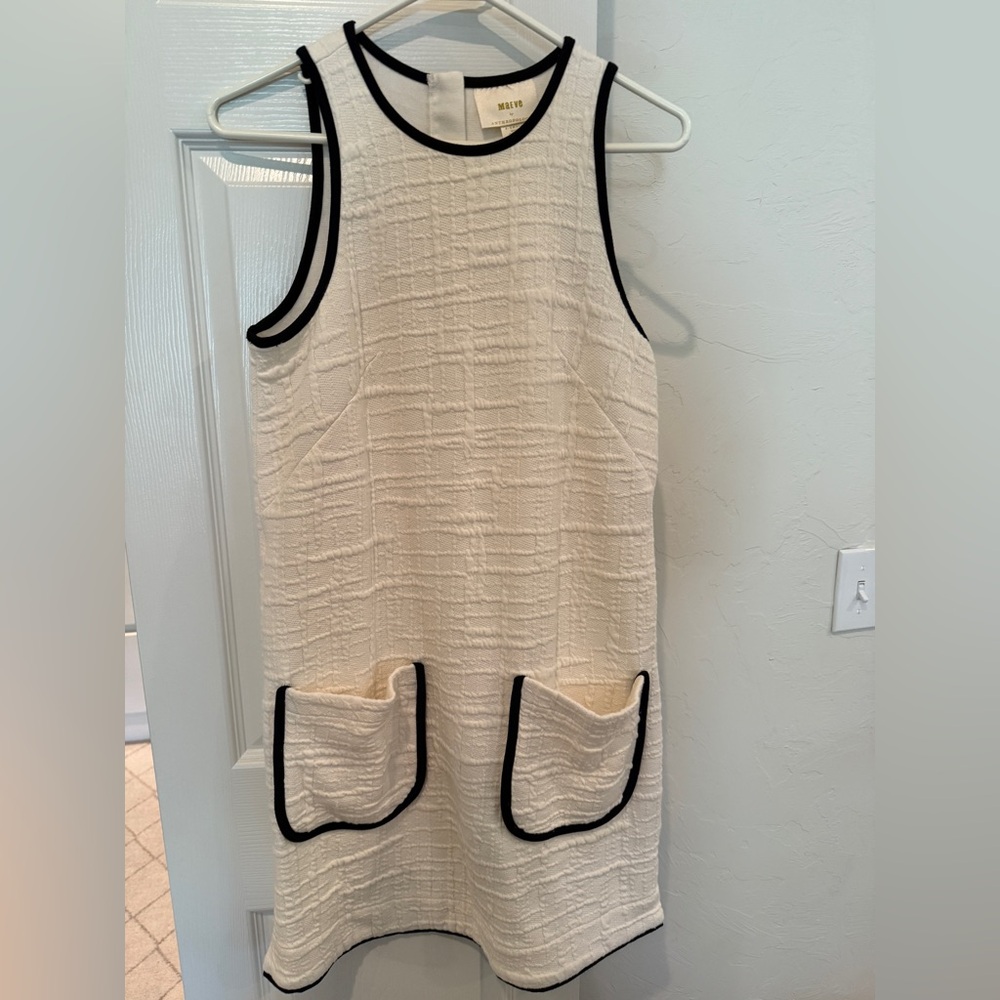Anthropologie Cream Textured Mini Dress with Black Accents